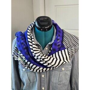 DIANE VON FURSTENBERG DVF NEW BOOMERANG 100% SILK SCARF WRAP BLACK WHITE BLUE